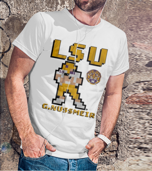 LSU Football G. Nussmeier Retro Pixel Art Tiger Pride T-Shirt