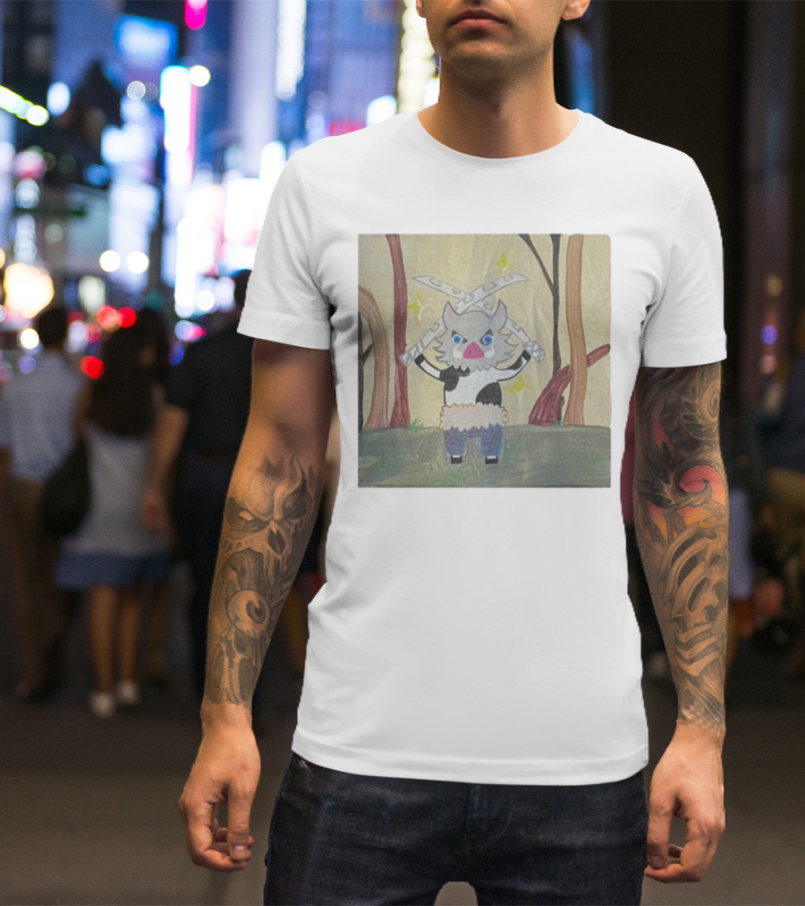 Boarbeef Inosuke Inspired Drawing Two Swords Forest Background T-Shirt