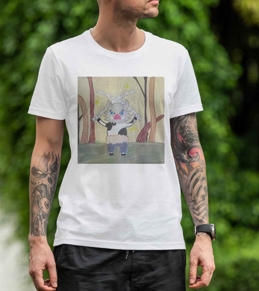 Boarbeef Inosuke Inspired Drawing Two Swords Forest Background T-Shirt