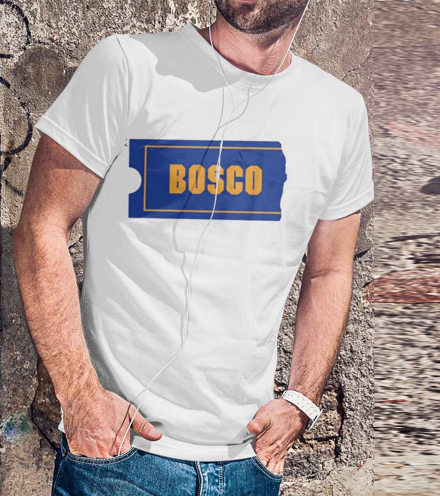 Bosco Blue Ticket Style Bold Text Design T-Shirt