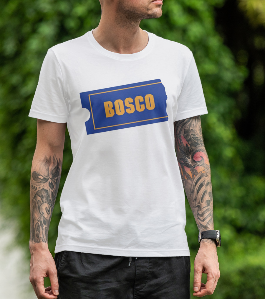 Bosco Blue Ticket Style Bold Text Design T-Shirt