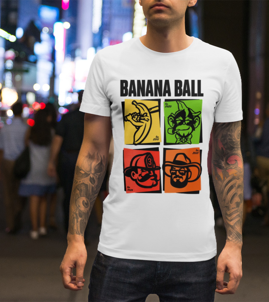 Banana Ball 2025 Cowboy Firefighter Joker Swordsman Icons Est 2016 2020 2024 2025 T-Shirt