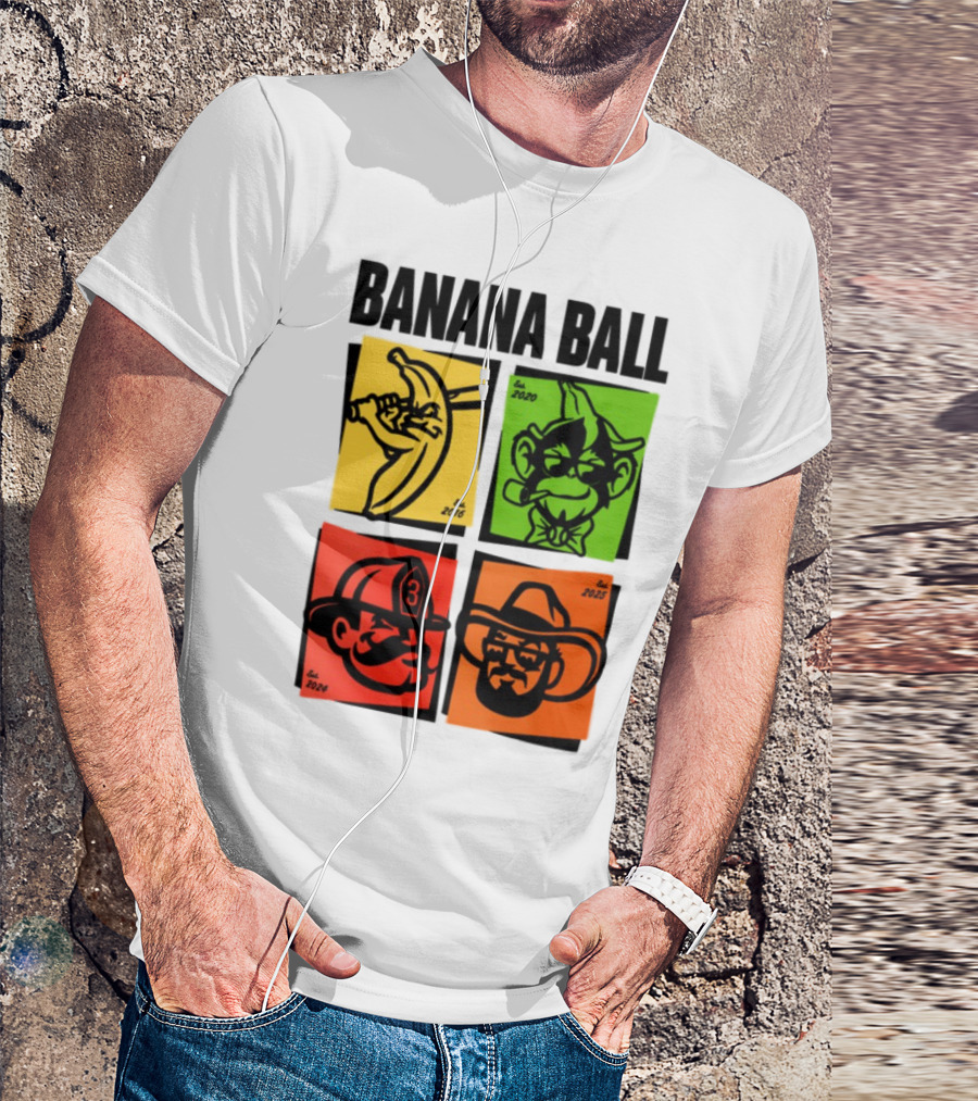 Banana Ball 2025 Cowboy Firefighter Joker Swordsman Icons Est 2016 2020 2024 2025 T-Shirt