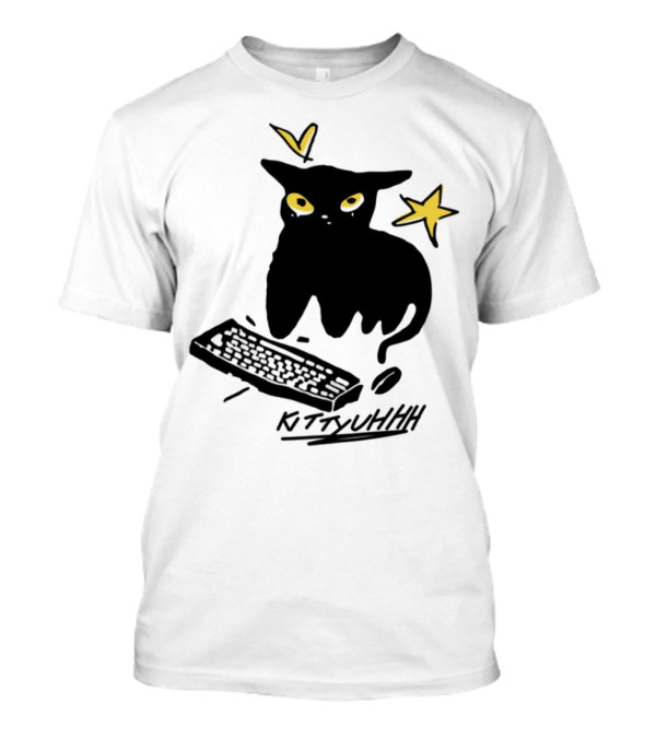 Kittyuhhh Cat At Keyboard With Yellow Eyes And Stars T-Shirt