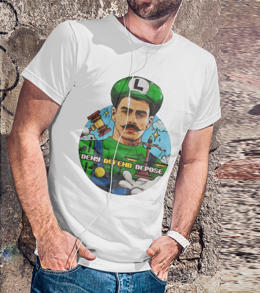 Luigi Mangione Deny Defend Depose Mario Bros Inspired Courtroom Adventure T-Shirt