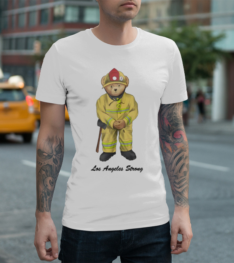 Michael Cherman Firefighter Bear Support Los Angeles Strong T-Shirt