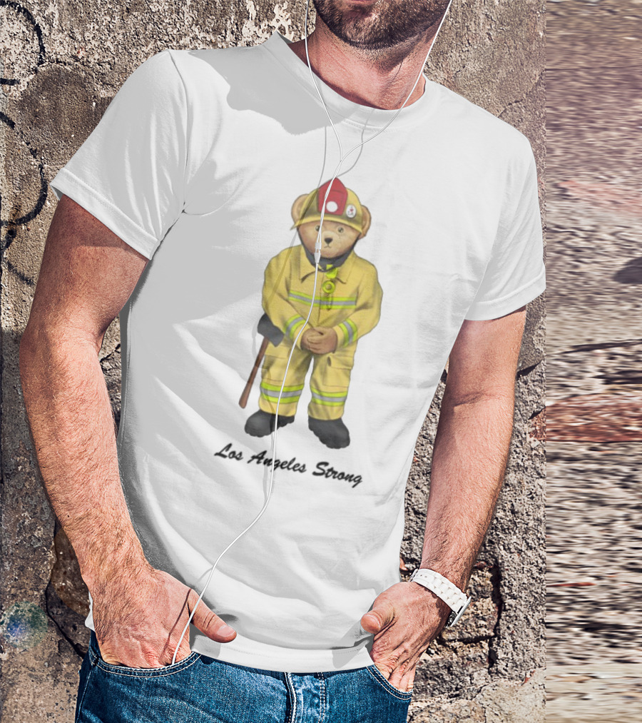 Michael Cherman Firefighter Bear Support Los Angeles Strong T-Shirt