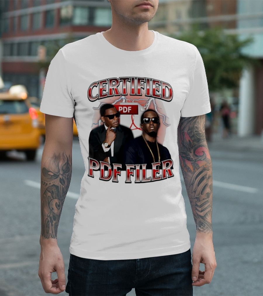 Certified PDF Filer Celebrity Parody with Suits and Sunglasses T-Shirt