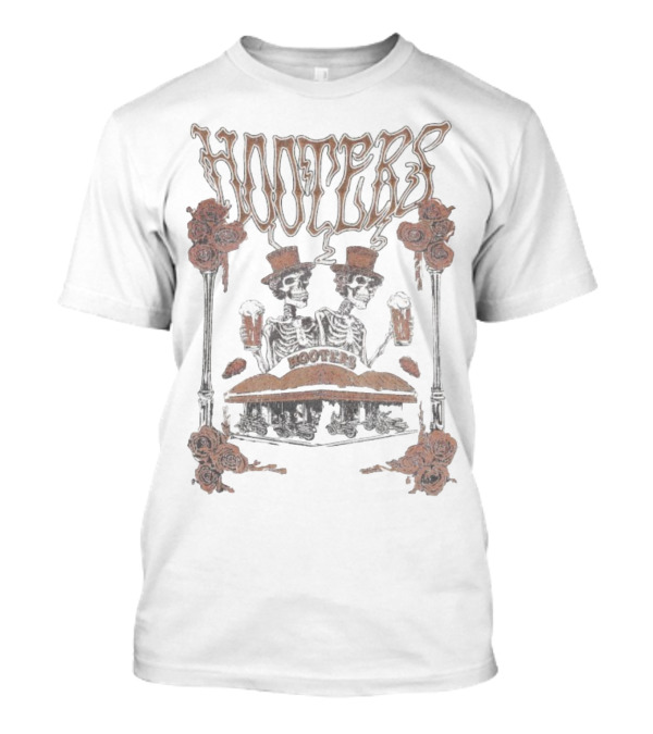 Hooters Skeletons With Top Hats And Beers Roses T-Shirt