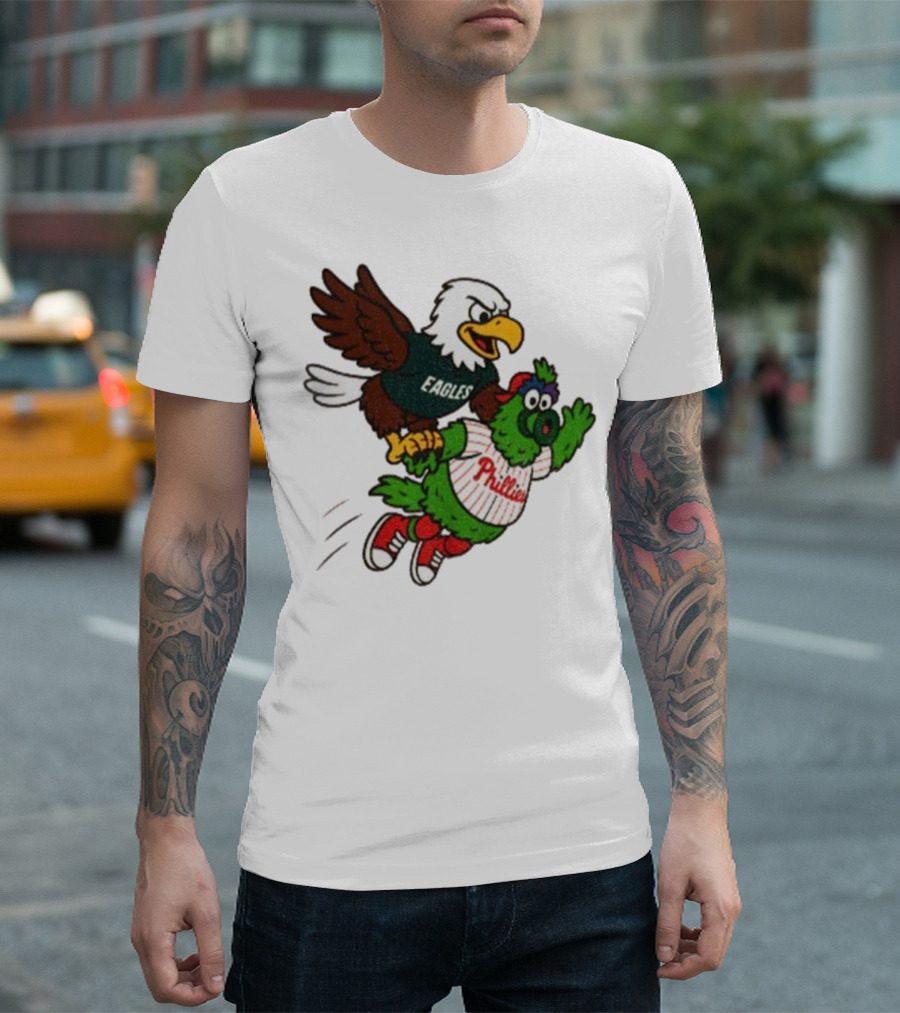 Philadelphia Eagles Swoop And Phillies Phanatic Mascot Team Up Fun T-Shirt