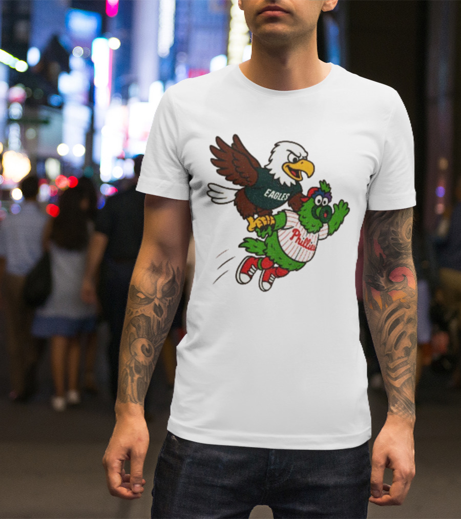 Philadelphia Eagles Swoop And Phillies Phanatic Mascot Team Up Fun T-Shirt