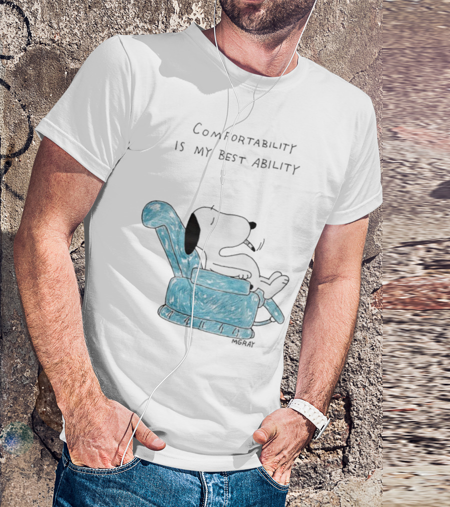 Snoopy Comfortability Is My Best Ability Relaxed Snoopy In Blue Chair T-Shirt