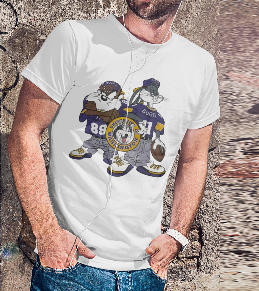 Taz And Bugs Bunny University Of Washington Huskies Football 89 11 T-Shirt