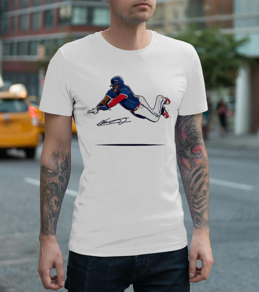 Vladimir Guerrero Jr Superman Flying Slide Toronto Blue Jays Signature T-Shirt
