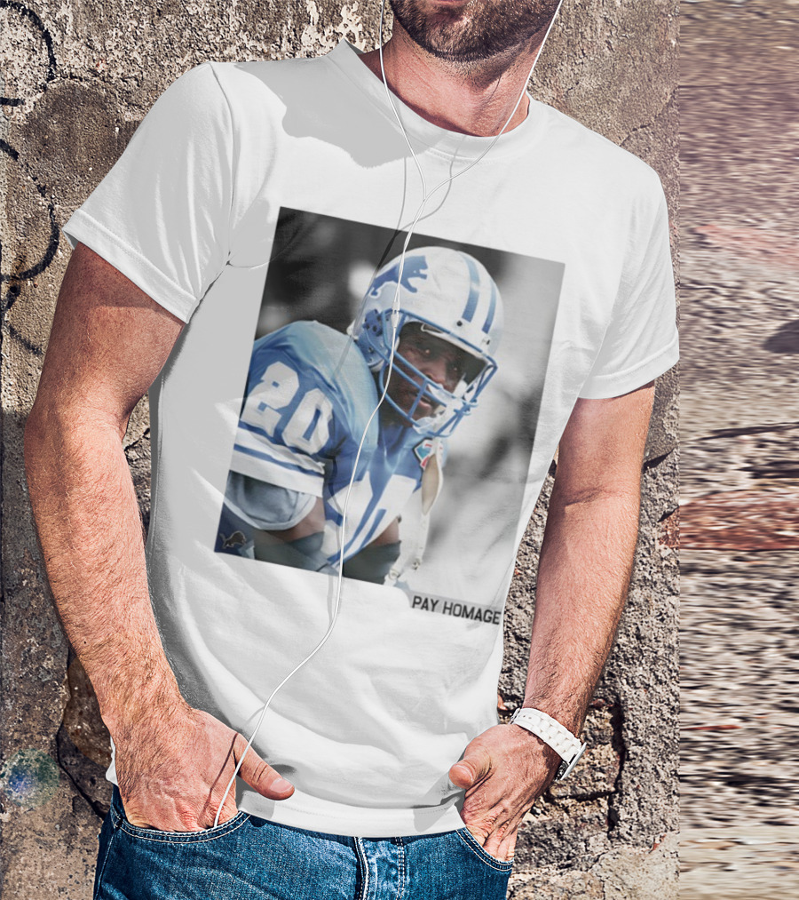 Barry Sanders Detroit Lions Number 20 Pay Homage NFL Player Memorabilia T-Shirt