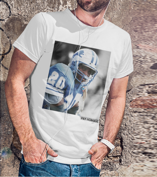 Barry Sanders Detroit Lions Number 20 Pay Homage NFL Player Memorabilia T-Shirt