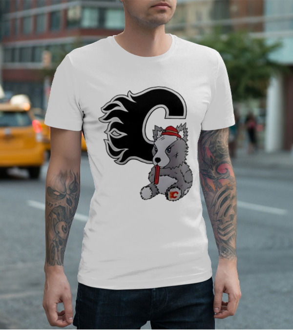 Calgary Flames Harvey The Hound With C Flame Logo T-Shirt