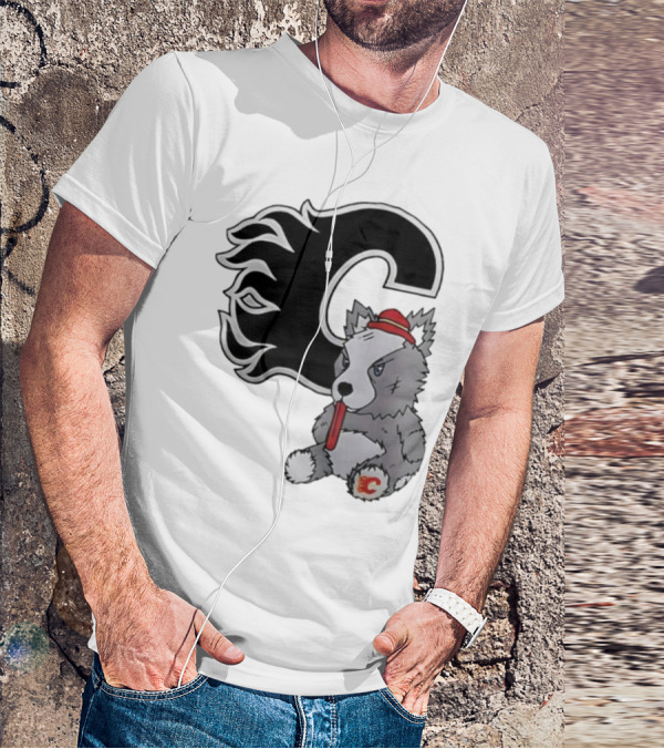 Calgary Flames Harvey The Hound With C Flame Logo T-Shirt