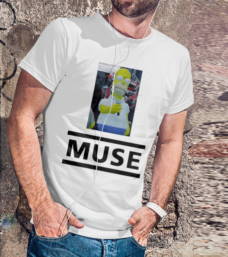 Homer Simpson Holding Microphone Muse Band Crossover T-Shirt