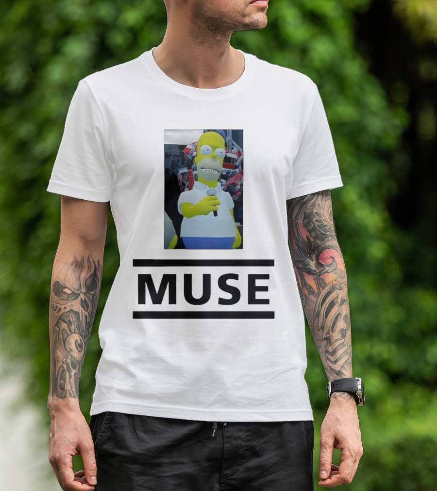 Homer Simpson Holding Microphone Muse Band Crossover T-Shirt