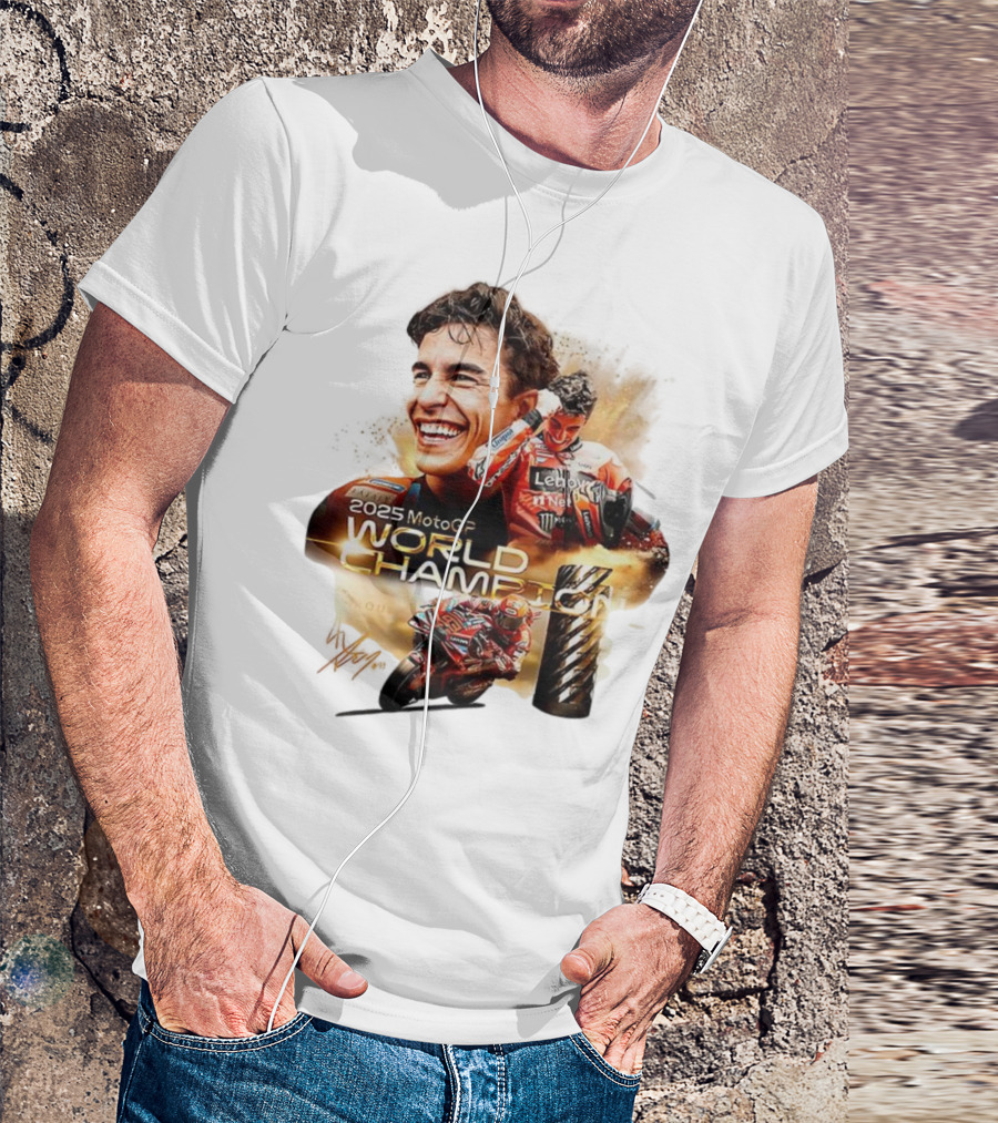 Marc Márquez 2025 MotoGP World Champion Ducati Lenovo Team Grand Prix Signature T-Shirt