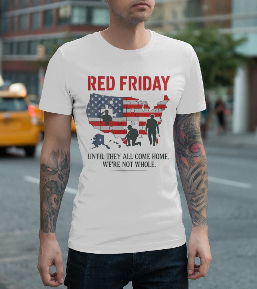 Red Friday Until They All Come Home USA Flag Puzzle Military Silhouettes T-Shirt