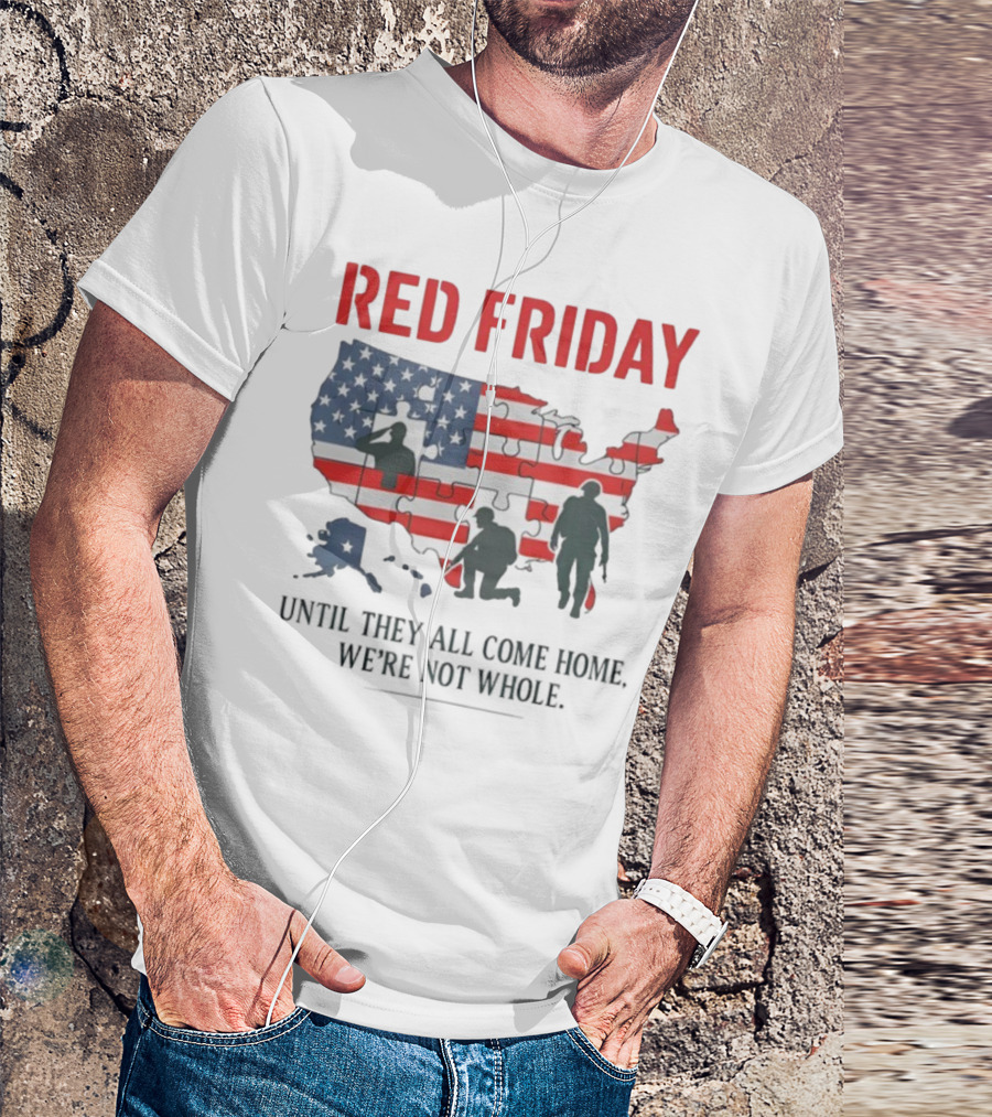 Red Friday Until They All Come Home USA Flag Puzzle Military Silhouettes T-Shirt