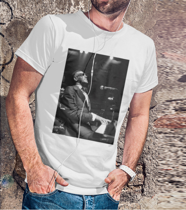 Ray Charles Live On Stage At The Piano In Black And White T-Shirt