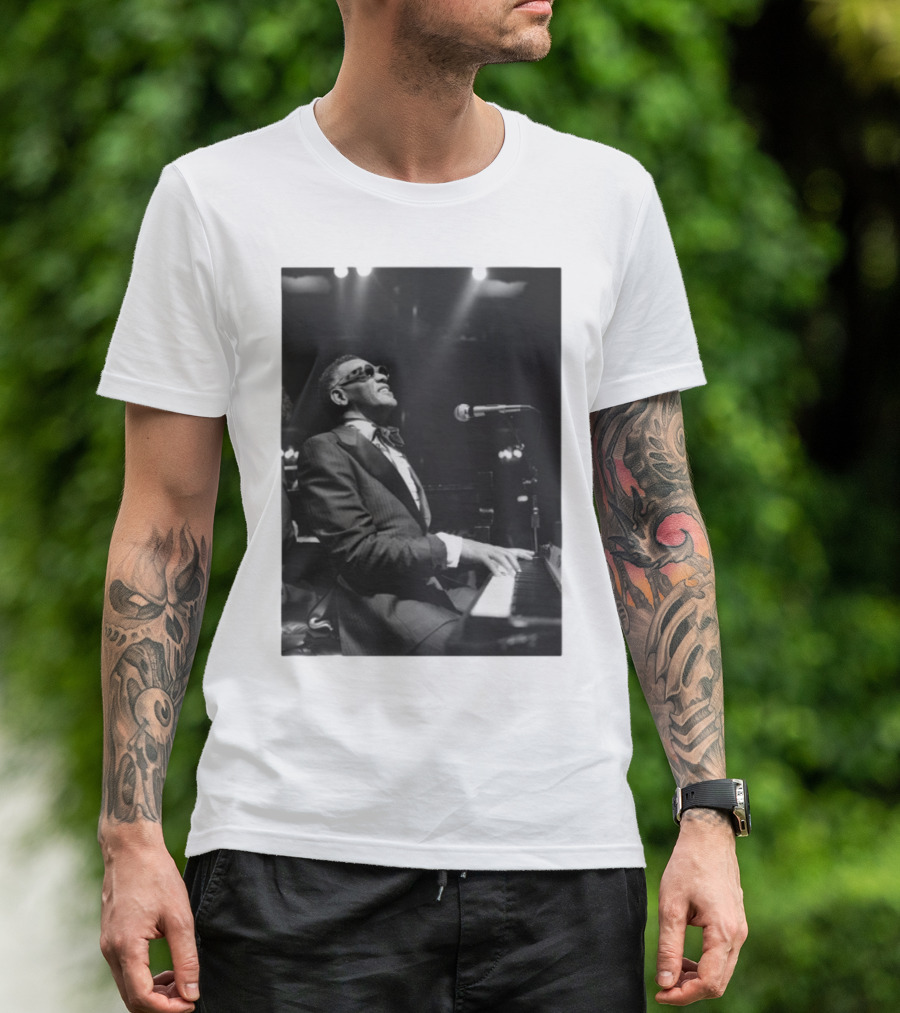 Ray Charles Live On Stage At The Piano In Black And White T-Shirt