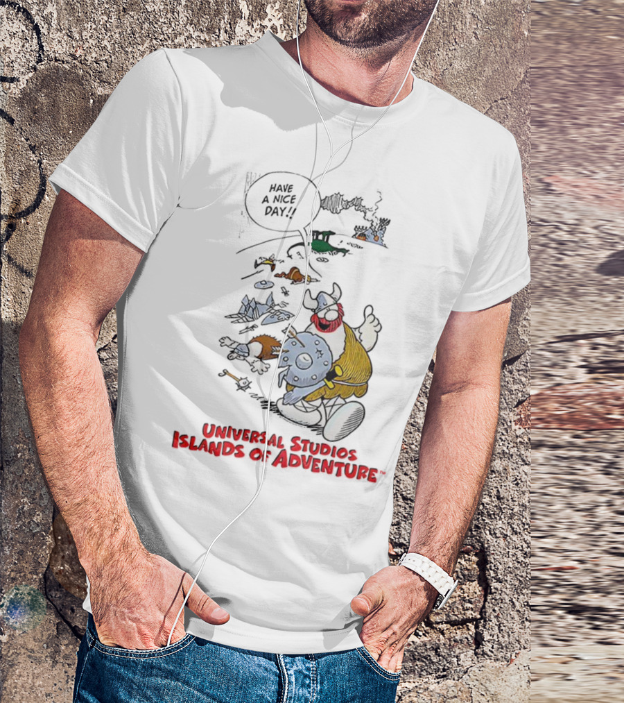 Universal Studios Islands Of Adventure Viking Have A Nice Day Vintage Cartoon T-Shirt