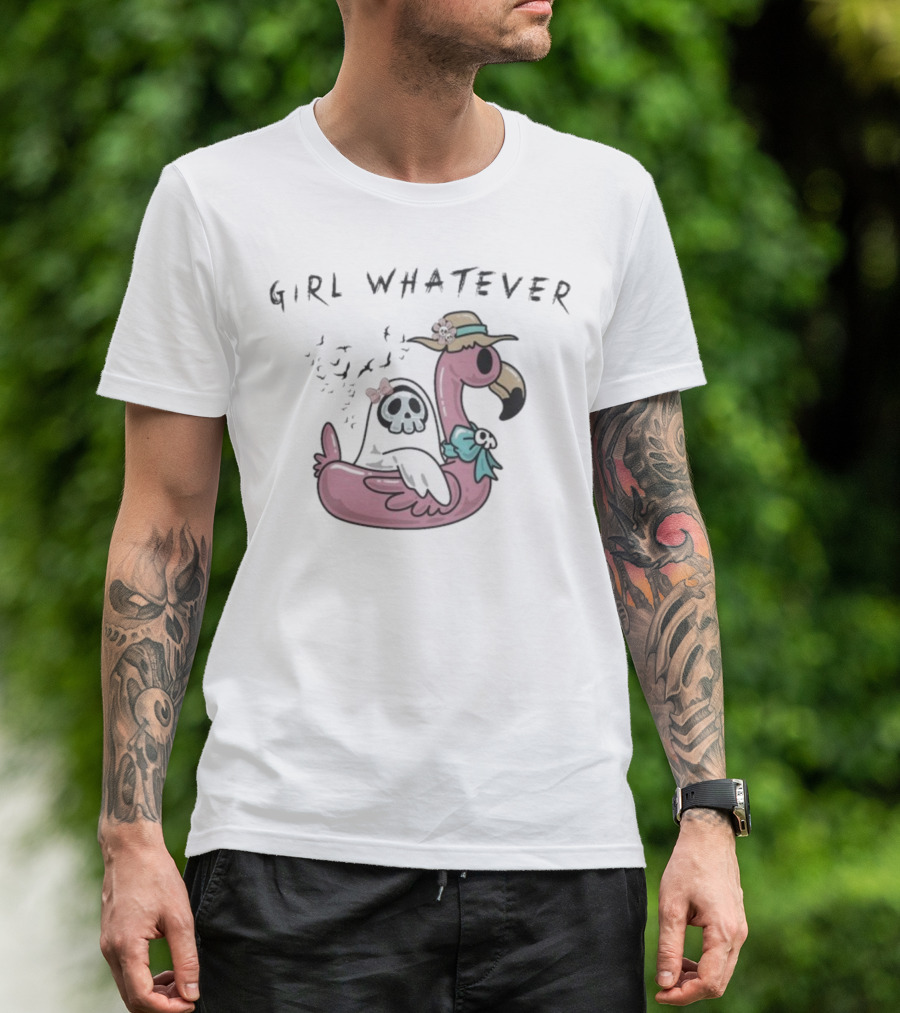 Ghosty Girl Whatever Flamingo Pool Float Spa Day T-Shirt