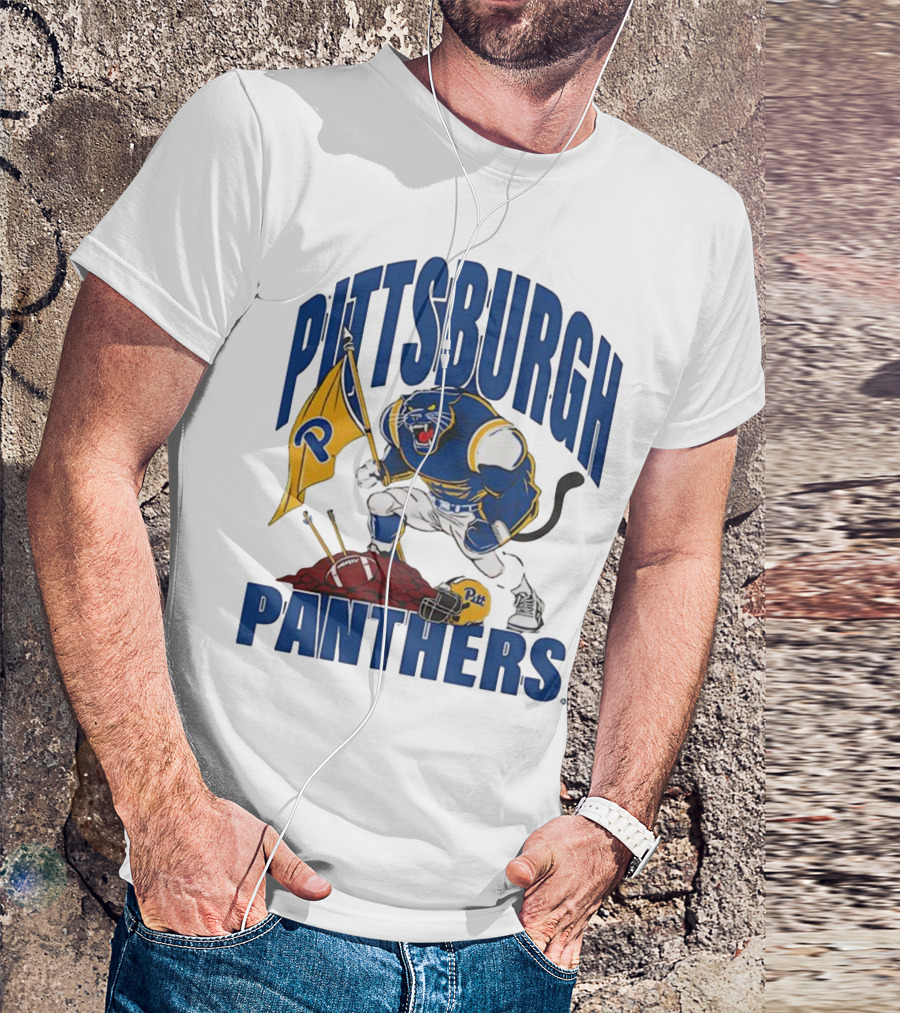 Pittsburgh Panthers Pitt Mascot Planting Flag Football Helmet T-Shirt