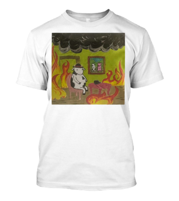 This Is Fine Cow Meme Fire Scene Surreal Humor T-Shirt