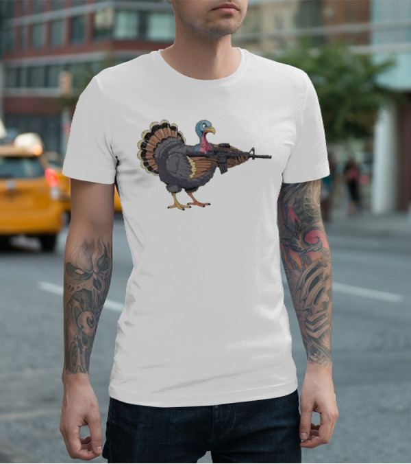 Triggered Turkey With Rifle Weapon T-Shirt