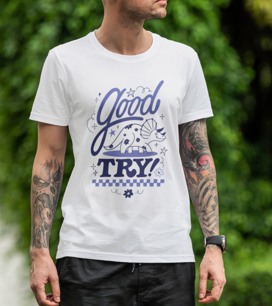 Good Try Dinosaur Stars Retro Theme T-Shirt