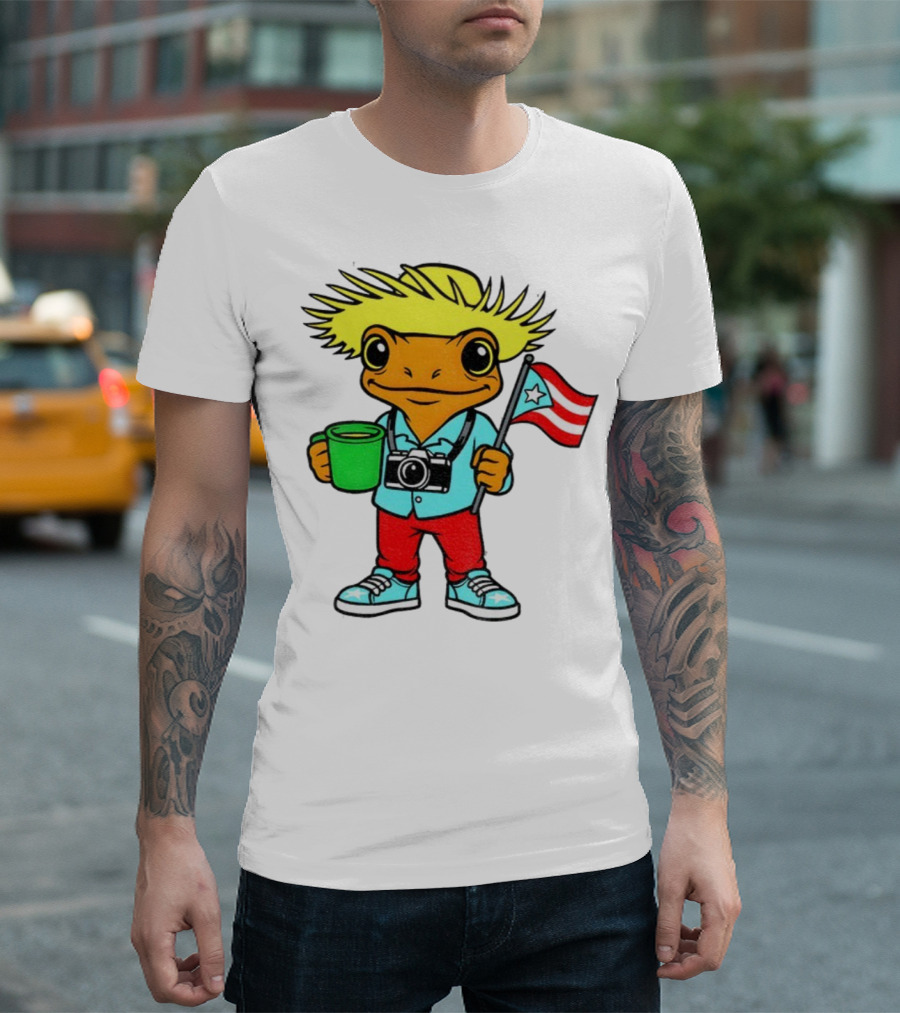 Bad Bunny Puerto Rico Super Bowl 2025 Coquí Character With Flag And Camera T-Shirt