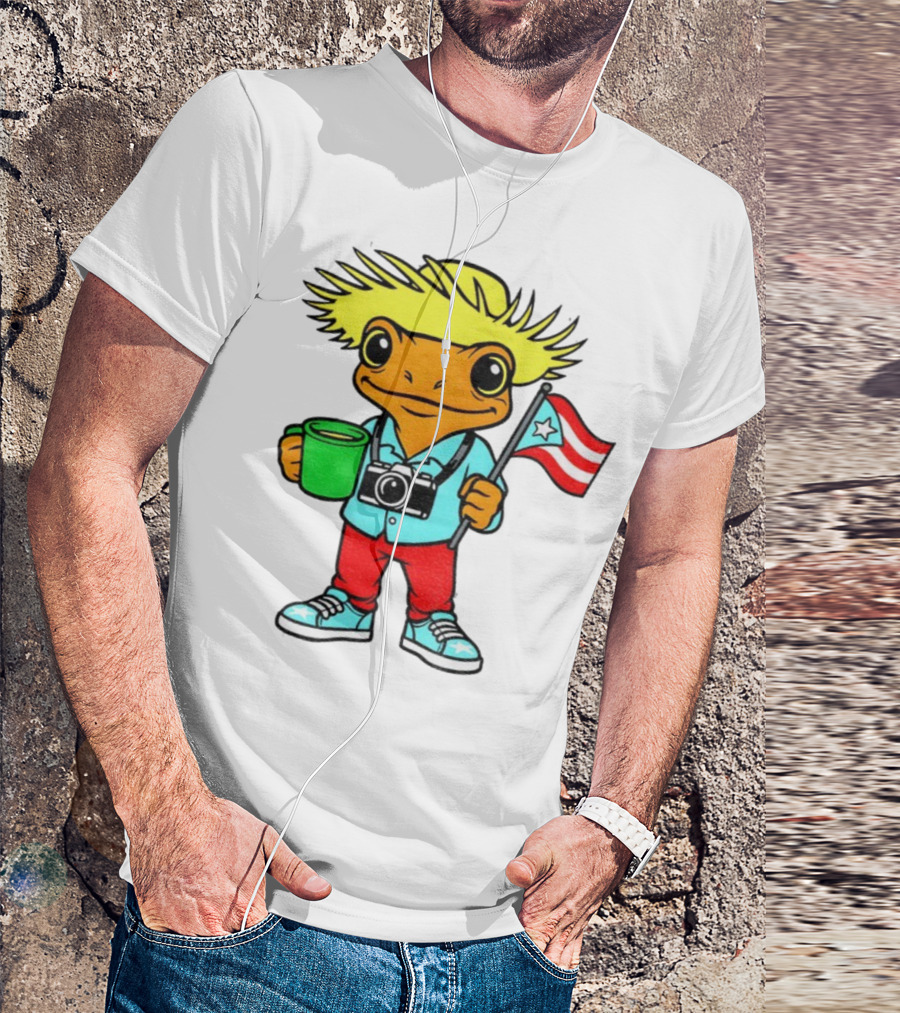 Bad Bunny Puerto Rico Super Bowl 2025 Coquí Character With Flag And Camera T-Shirt