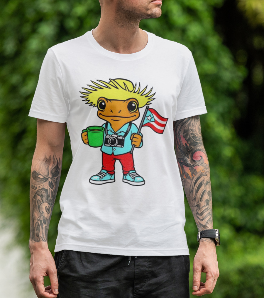 Bad Bunny Puerto Rico Super Bowl 2025 Coquí Character With Flag And Camera T-Shirt