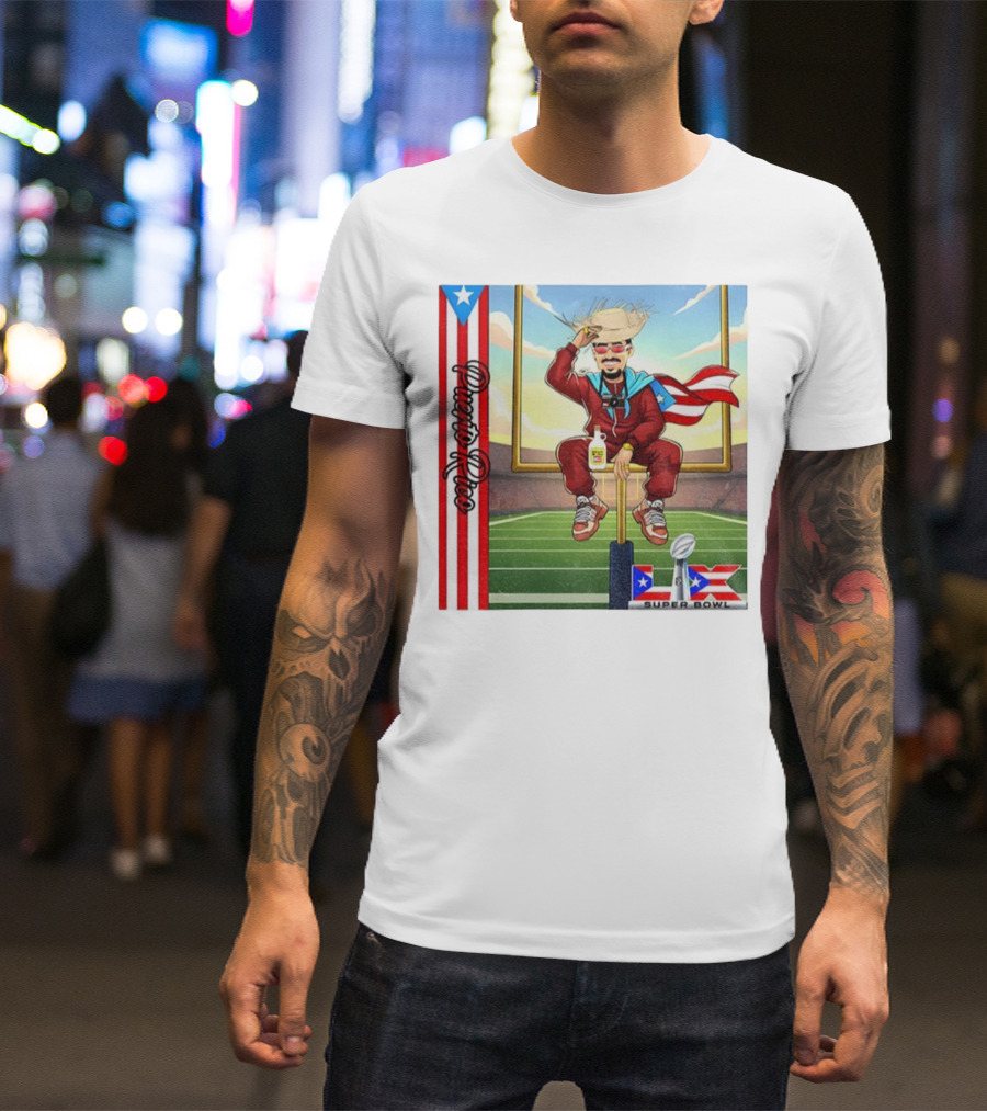 Bad Bunny Boricua Pride NFL Super Bowl LIX Football T-Shirt
