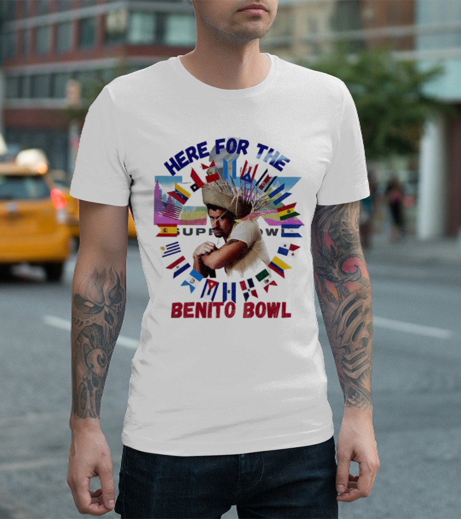 Here For The Benito Bowl Super Bowl Flag Circle T-Shirt