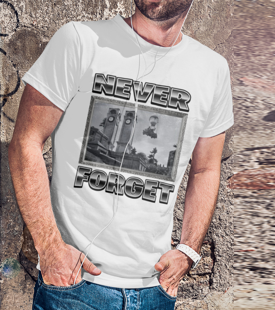 Never Forget Tower Balloon Flight Vintage Photo T-Shirt