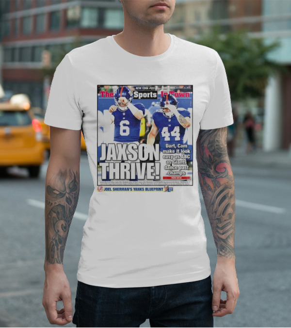 New York Post Jaxson Dart Cam Skattebo Giants Thrive Edition T-Shirt