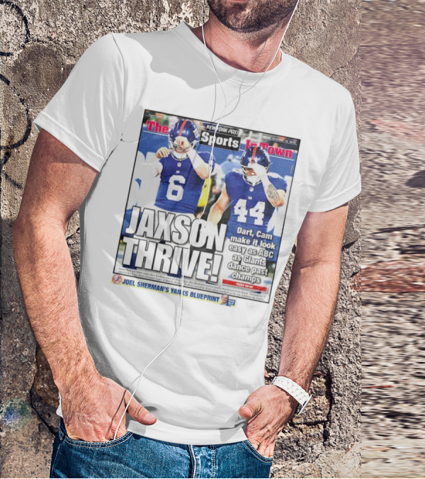 New York Post Jaxson Dart Cam Skattebo Giants Thrive Edition T-Shirt