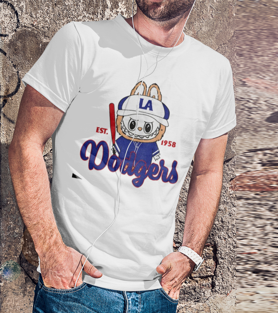 Cute Monster Labubu Los Angeles Dodgers Est 1958 Baseball MLB T-Shirt