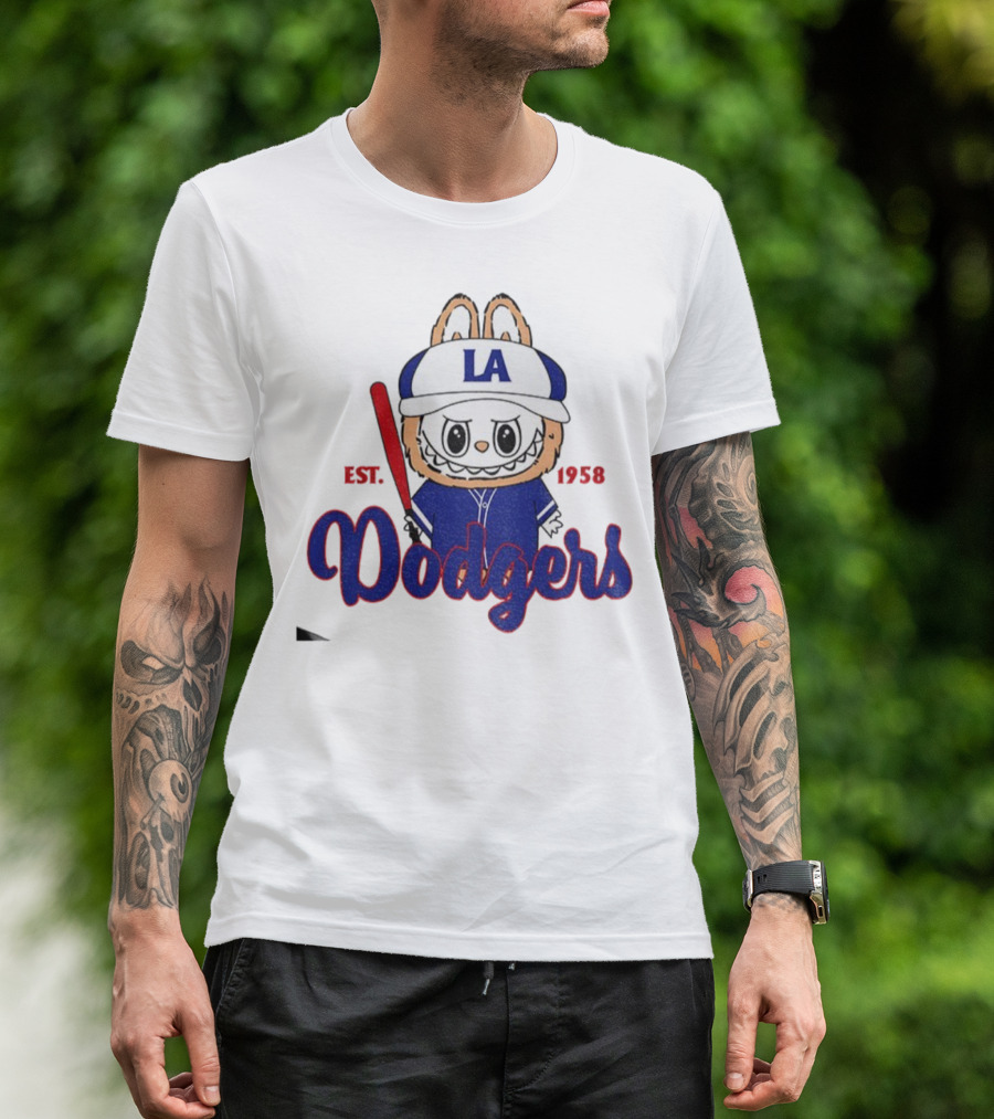 Cute Monster Labubu Los Angeles Dodgers Est 1958 Baseball MLB T-Shirt
