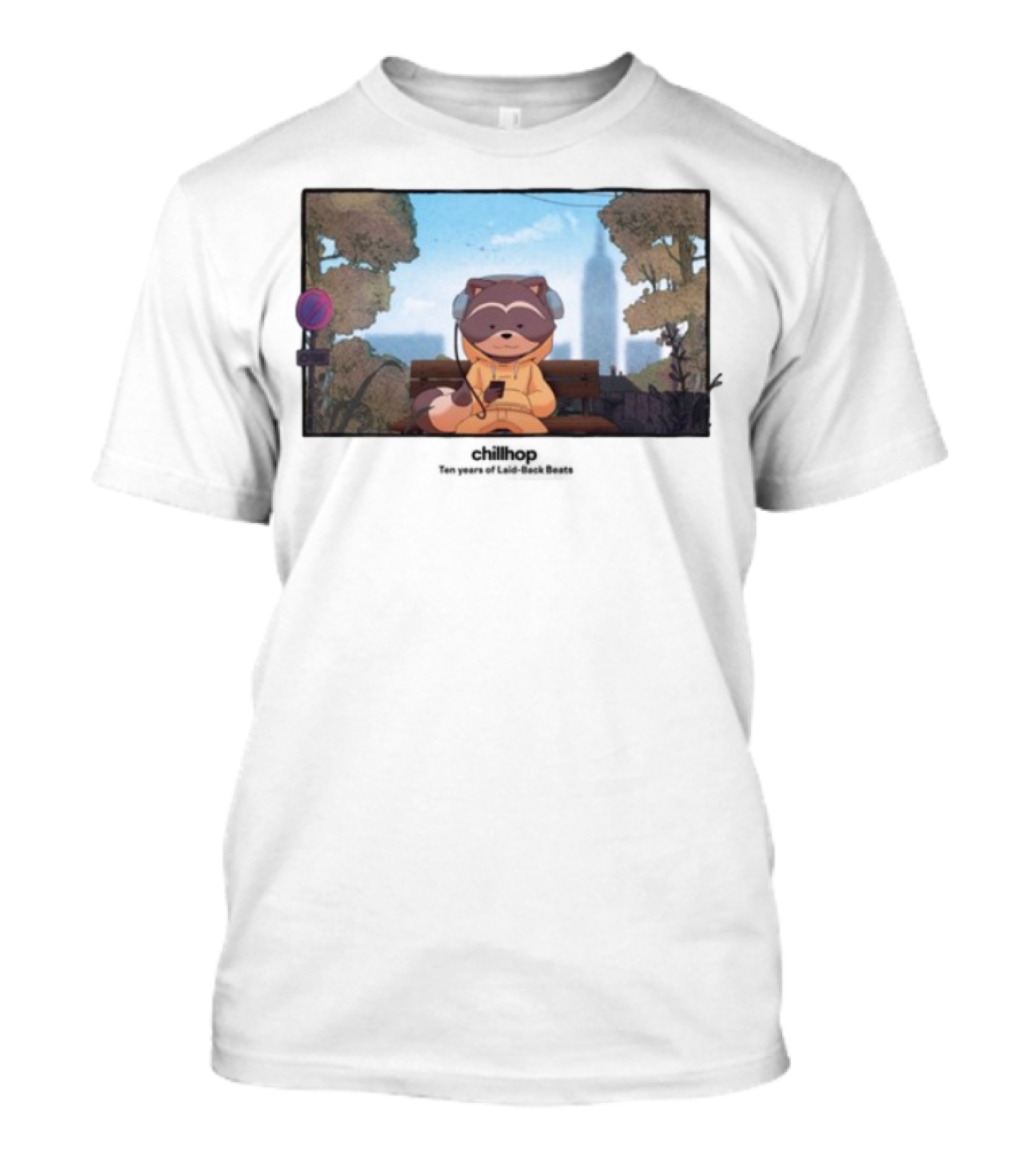 10 Years Of Chillhop Raccoon Listening To Music In Park T-Shirt