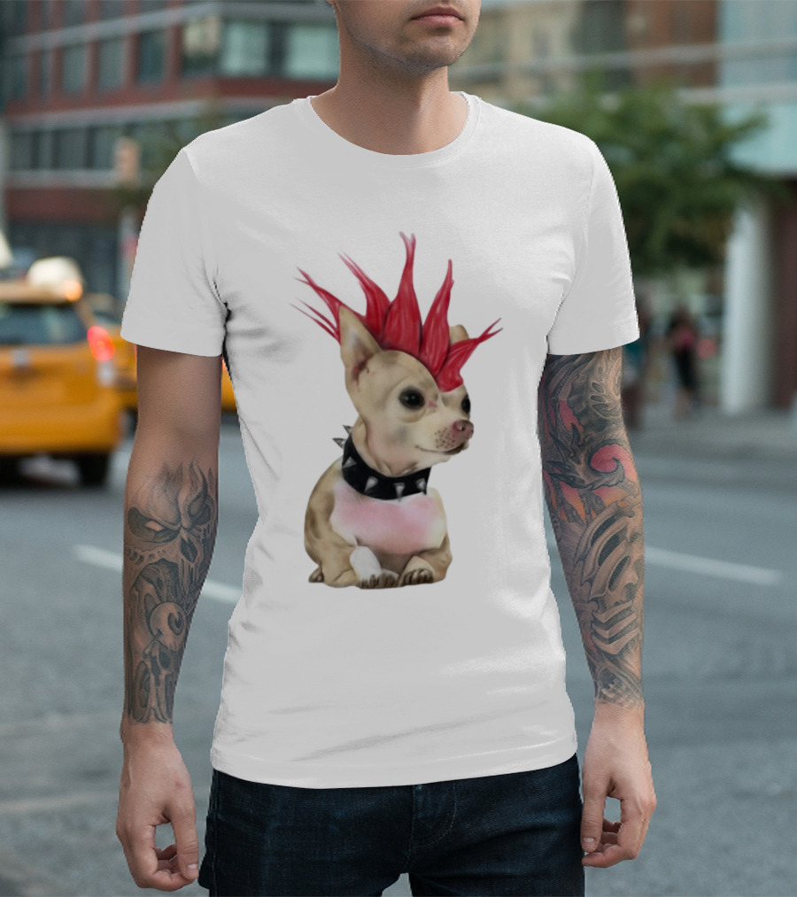 Alt Pup Punk Chihuahua Mohawk Spiked Collar T-Shirt