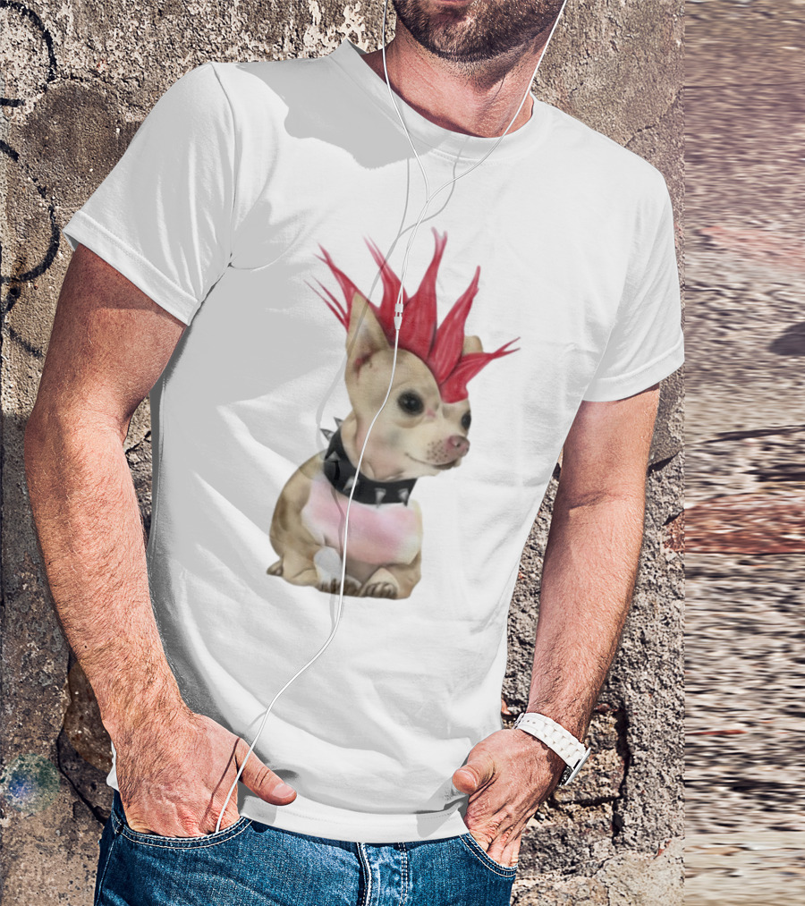 Alt Pup Punk Chihuahua Mohawk Spiked Collar T-Shirt