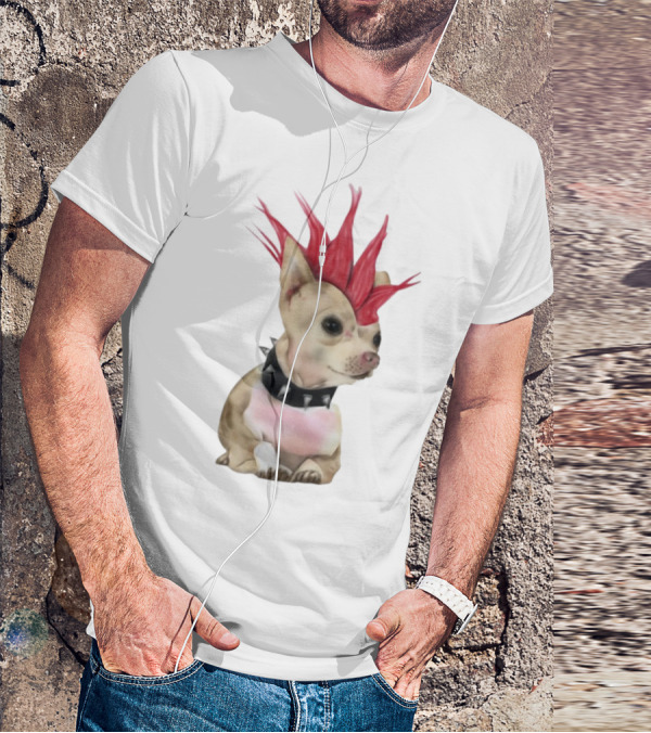 Alt Pup Punk Chihuahua Mohawk Spiked Collar T-Shirt
