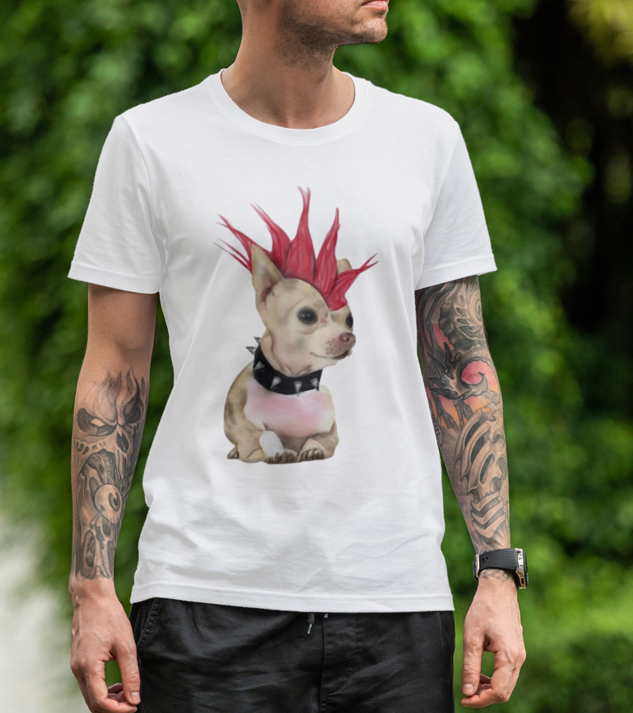 Alt Pup Punk Chihuahua Mohawk Spiked Collar T-Shirt